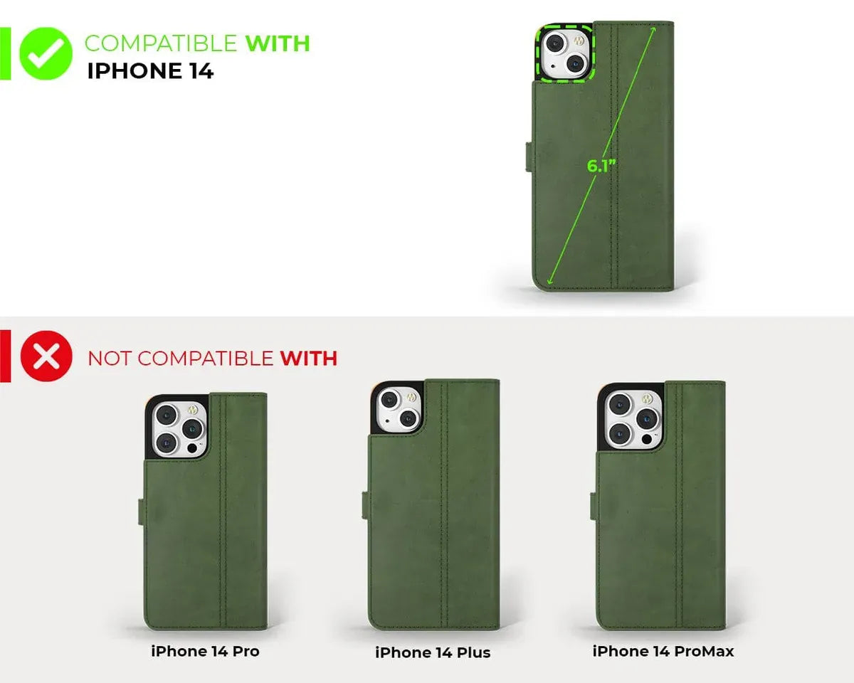 Snakehive UK Vintage Wallet Apple iPhone 14 - Vintage Leather Wallet Phone Case Vintage Leather Wallet Case for Apple iPhone 14