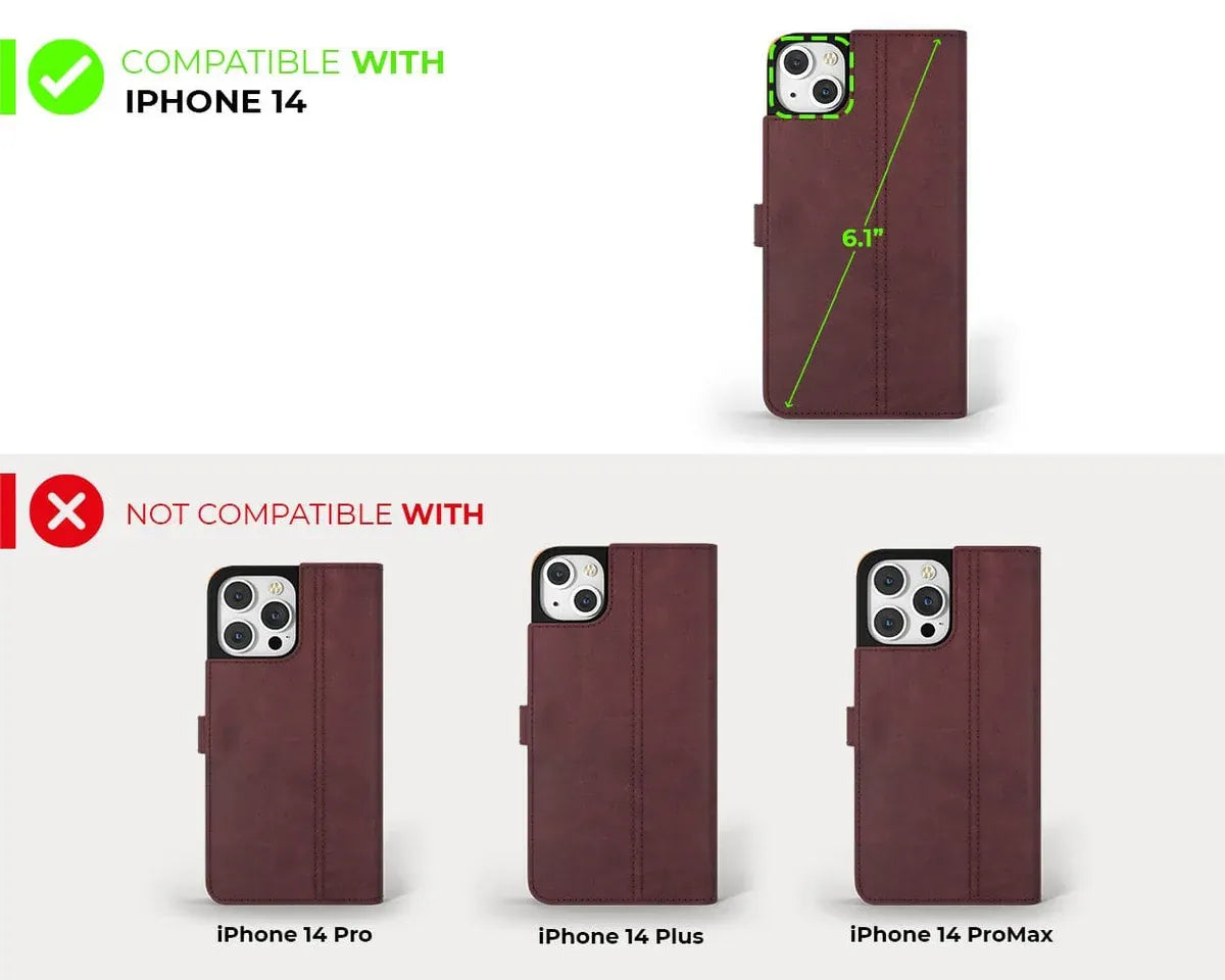 Snakehive UK Vintage Wallet Apple iPhone 14 - Vintage Leather Wallet Phone Case Vintage Leather Wallet Case for Apple iPhone 14