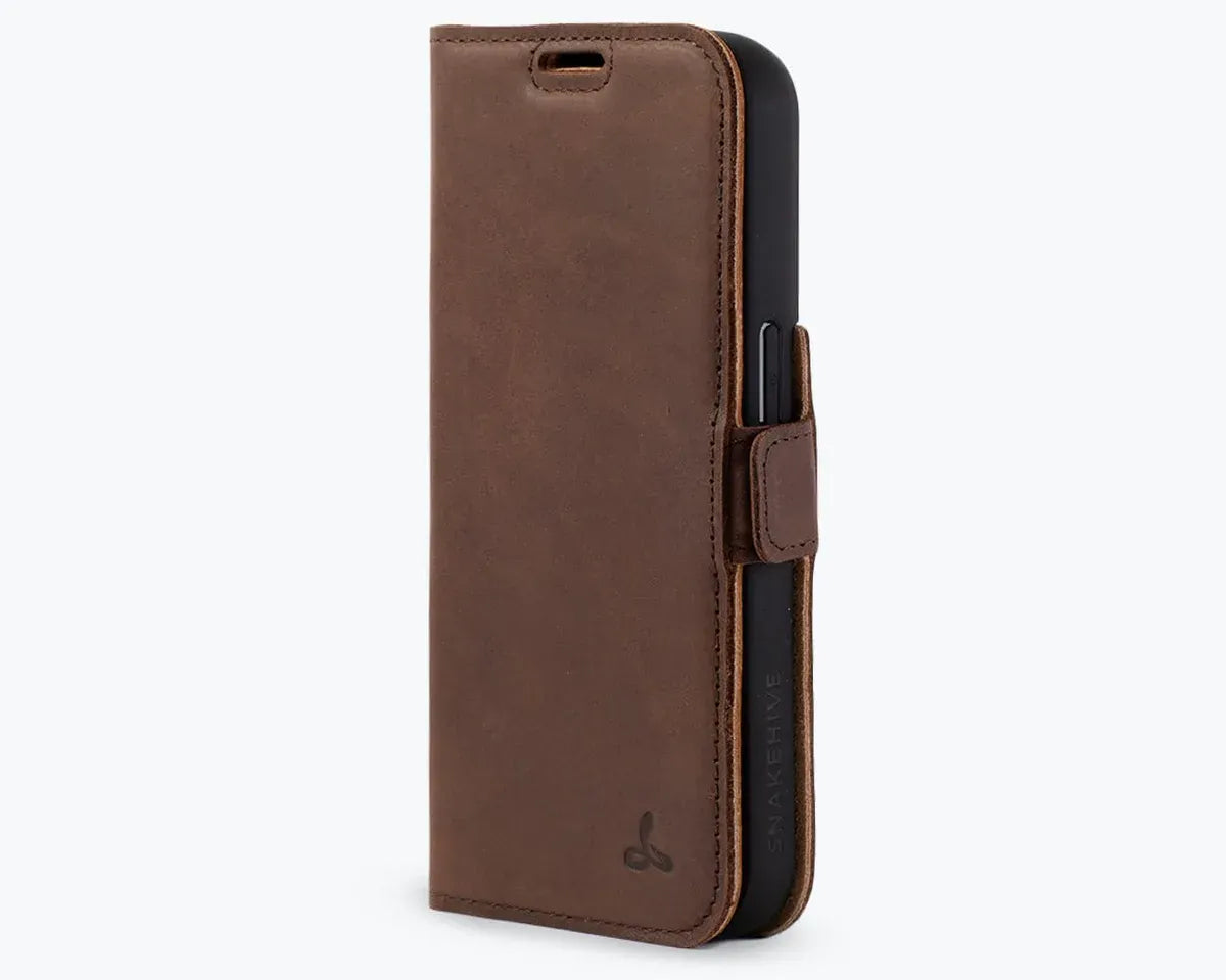 Snakehive Vintage Wallet Apple iPhone 15 Pro - Vintage Leather Wallet Phone Case (Side Clasp) Vintage Leather Wallet Case (Clasp) for Apple i15 Pro