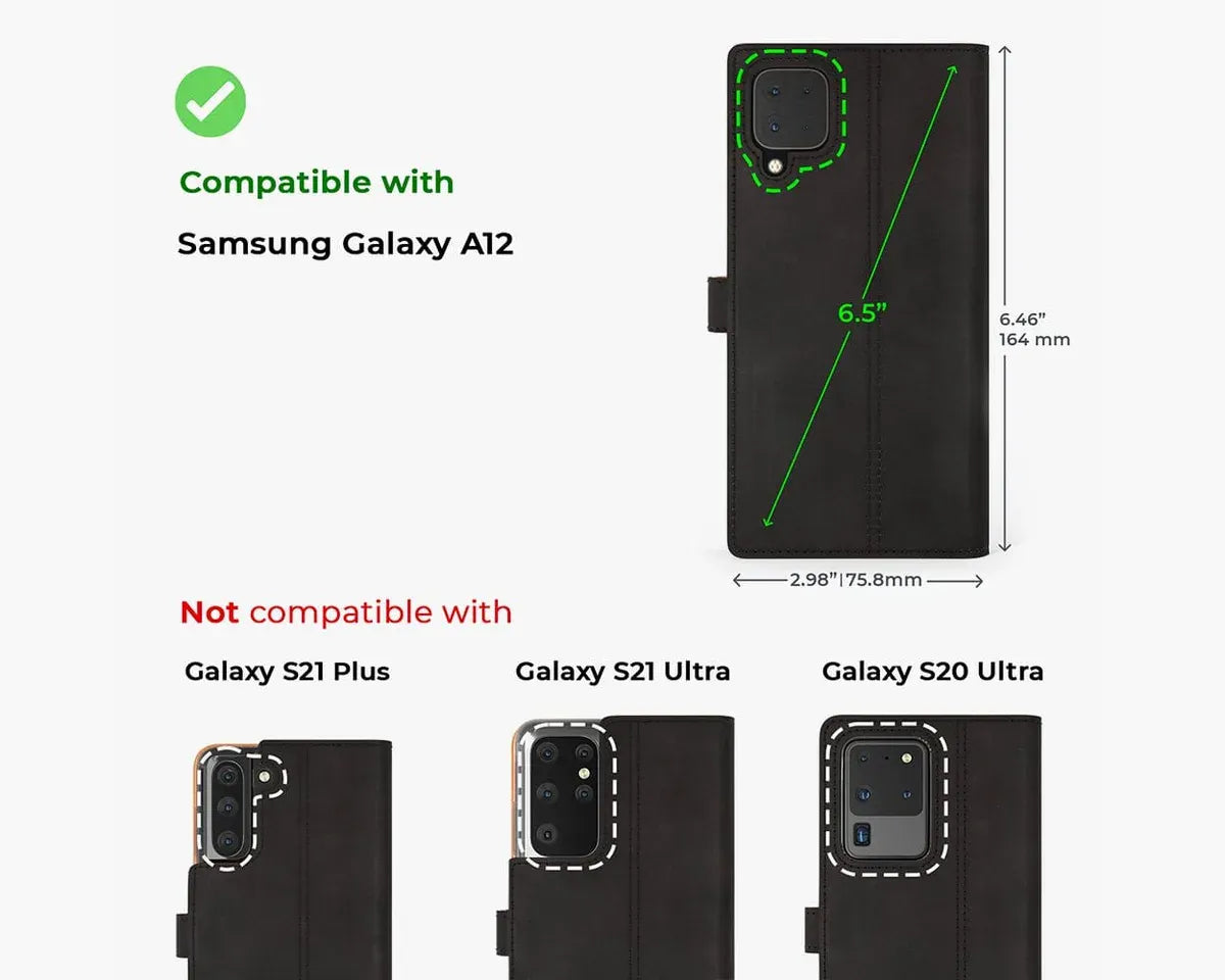 Snakehive UK Vintage Wallet Samsung Galaxy A12 - Vintage Leather Wallet Phone Case Vintage Leather Wallet Case for Samsung Galaxy A12