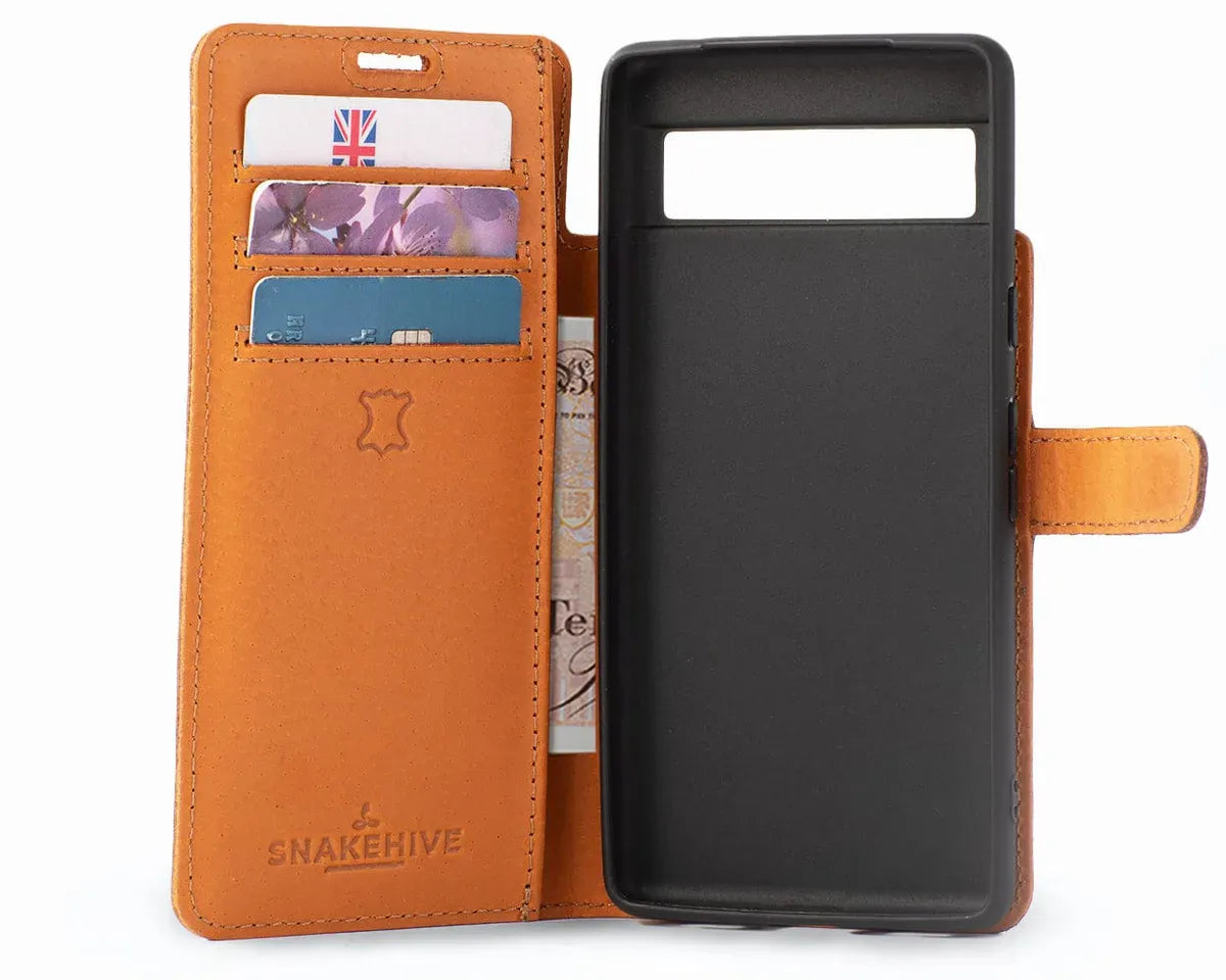 Snakehive Vintage Wallet Google Pixel 7A - Vintage Leather Wallet Phone Case Vintage Leather Wallet Case for Google Pixel 7A