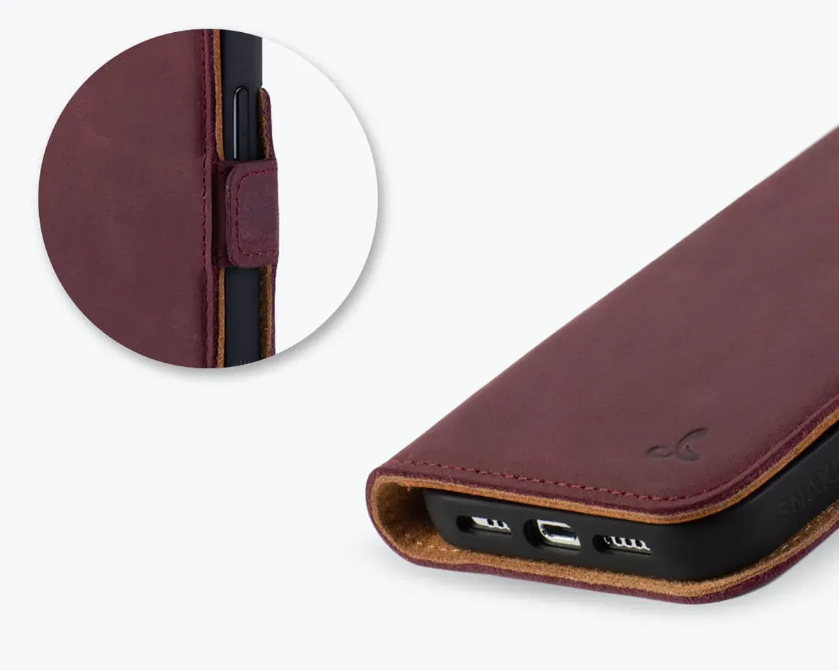 Snakehive Vintage Wallet Apple iPhone 15 Pro - Vintage Leather Wallet Phone Case (Side Clasp) Vintage Leather Wallet Case (Clasp) for Apple i15 Pro