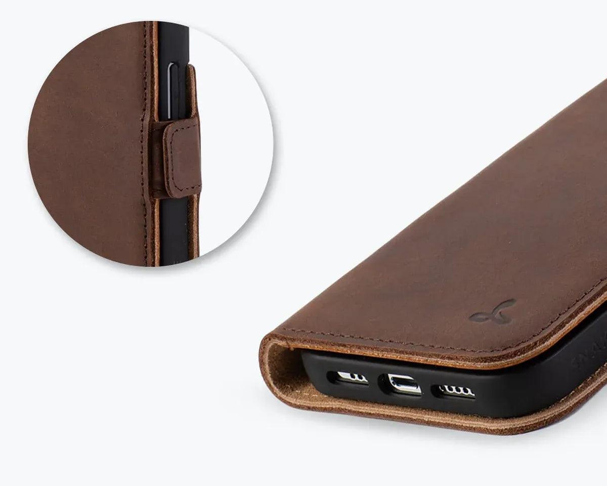 Snakehive Vintage Wallet Apple iPhone 15 Pro - Vintage Leather Wallet Phone Case (Side Clasp) Vintage Leather Wallet Case (Clasp) for Apple i15 Pro