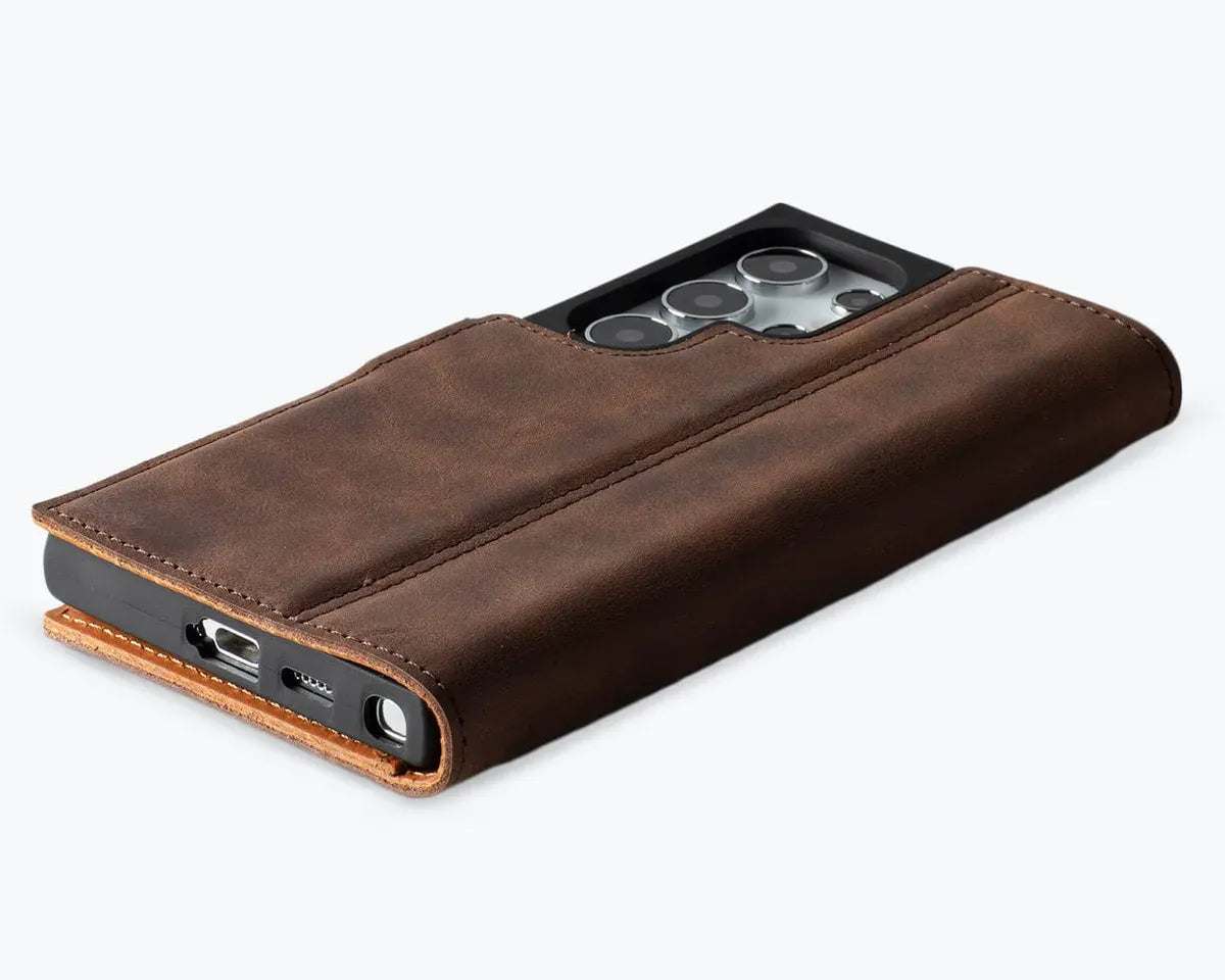 Snakehive Vintage Wallet Samsung Galaxy S24 Ultra - Vintage Leather Wallet Phone Case (Side Clasp) Vintage Leather Wallet Case (Clasp) for Samsung Galaxy S24 Ultra