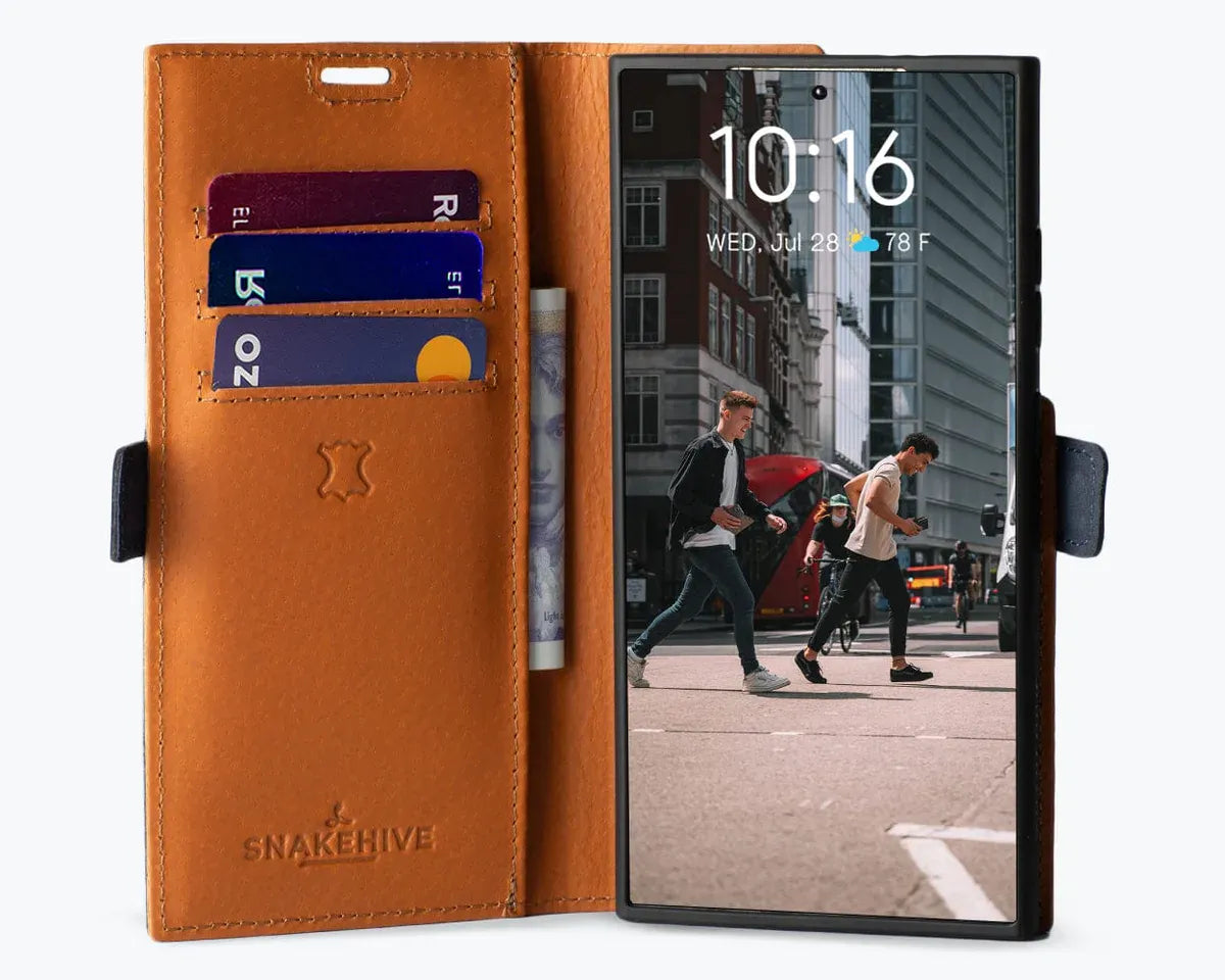 Snakehive Vintage Wallet Samsung Galaxy S24 Ultra - Vintage Leather Wallet Phone Case (Side Clasp) Vintage Leather Wallet Case (Clasp) for Samsung Galaxy S24 Ultra