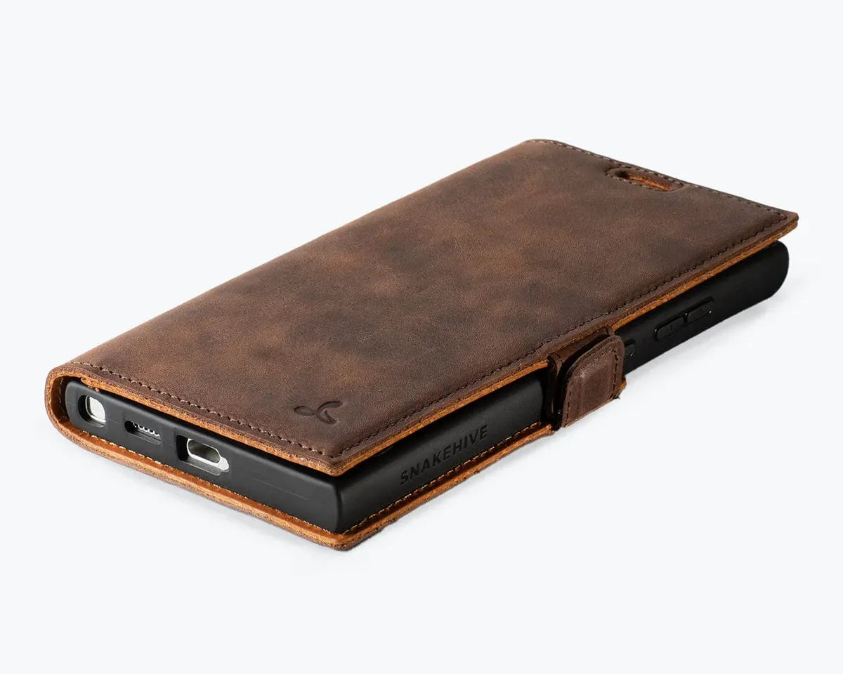 Snakehive Vintage Wallet Samsung Galaxy S24 Ultra - Vintage Leather Wallet Phone Case (Side Clasp) Vintage Leather Wallet Case (Clasp) for Samsung Galaxy S24 Ultra