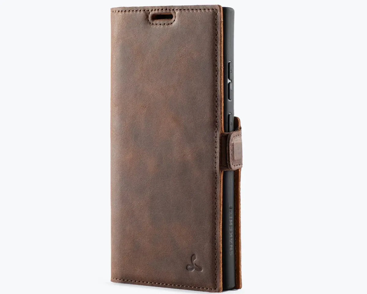 Snakehive Vintage Wallet Samsung Galaxy S24 Ultra - Vintage Leather Wallet Phone Case (Side Clasp) Vintage Leather Wallet Case (Clasp) for Samsung Galaxy S24 Ultra