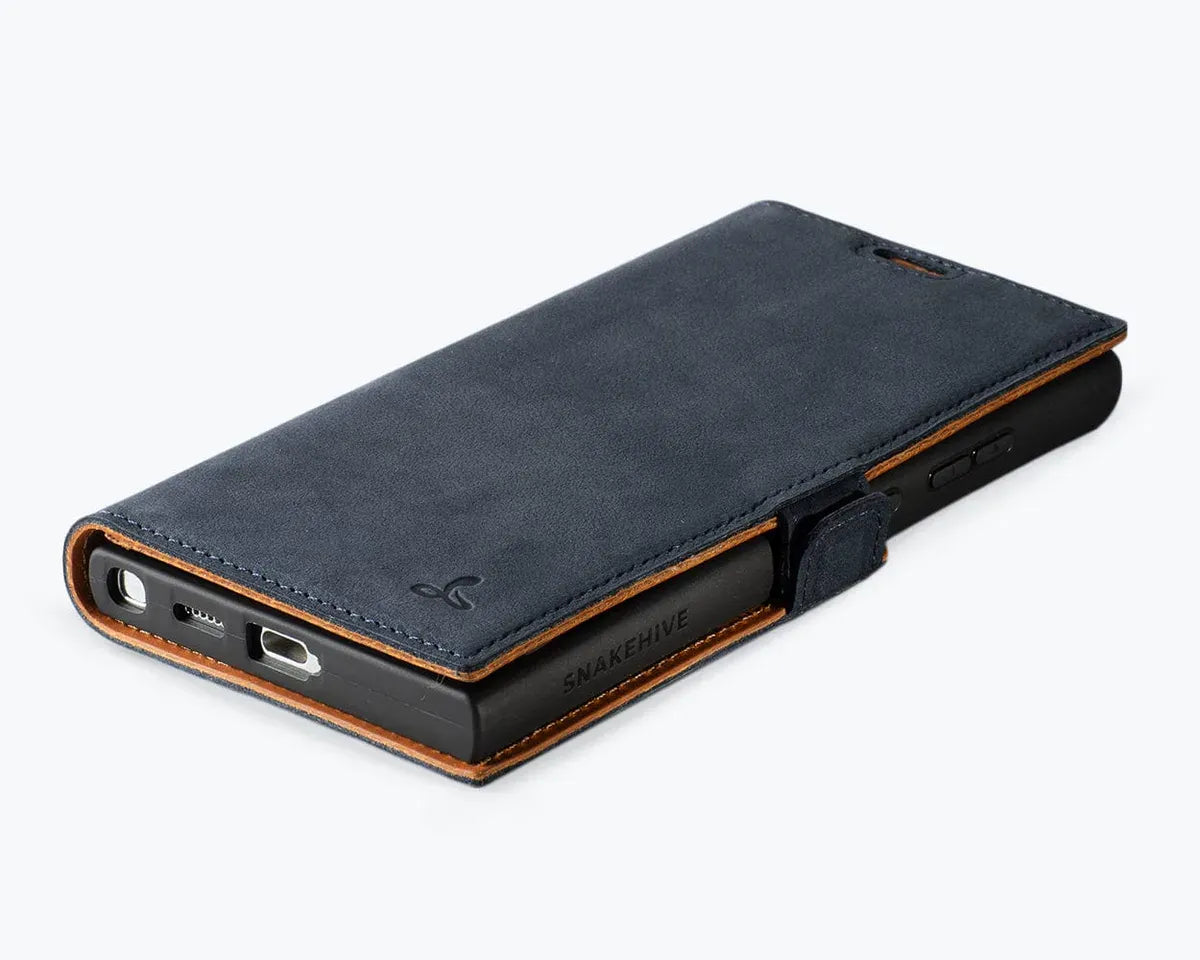 Snakehive Vintage Wallet Samsung Galaxy S24 Ultra - Vintage Leather Wallet Phone Case (Side Clasp) Vintage Leather Wallet Case (Clasp) for Samsung Galaxy S24 Ultra