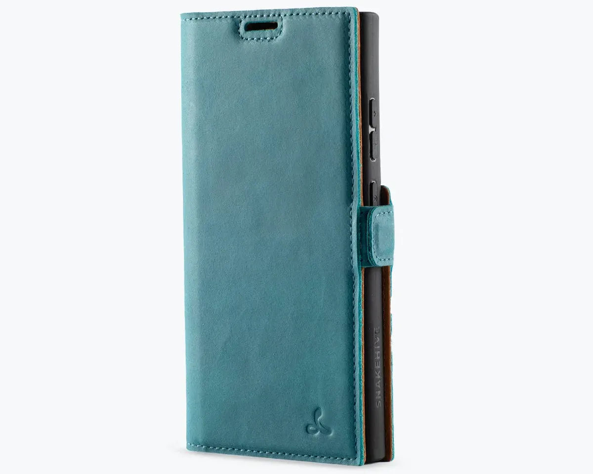 Snakehive Vintage Wallet Samsung Galaxy S24 Ultra - Vintage Leather Wallet Phone Case (Side Clasp) Vintage Leather Wallet Case (Clasp) for Samsung Galaxy S24 Ultra