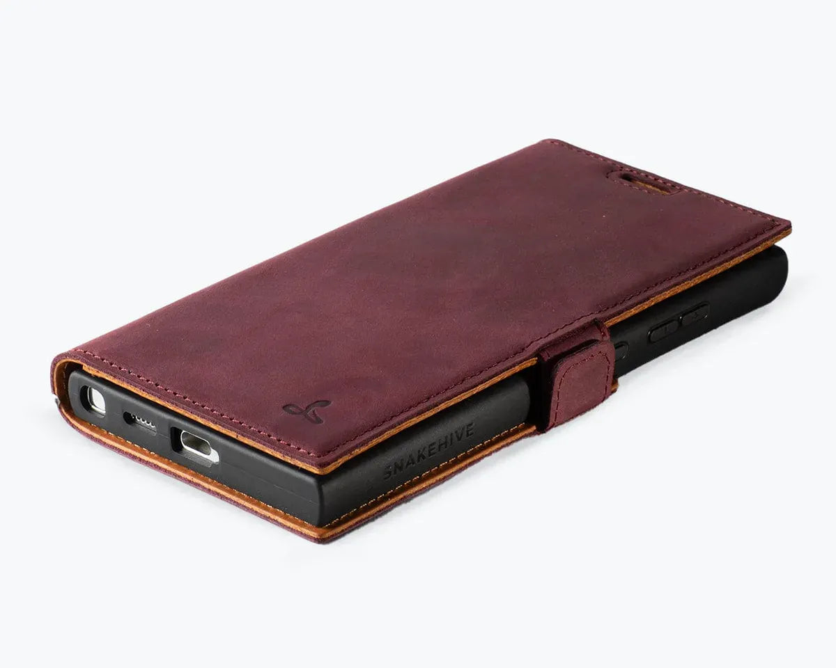 Snakehive Vintage Wallet Samsung Galaxy S24 Ultra - Vintage Leather Wallet Phone Case (Side Clasp) Vintage Leather Wallet Case (Clasp) for Samsung Galaxy S24 Ultra
