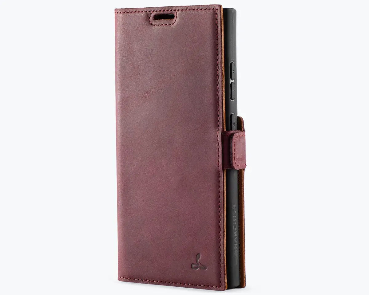 Snakehive Vintage Wallet Samsung Galaxy S24 Ultra - Vintage Leather Wallet Phone Case (Side Clasp) Vintage Leather Wallet Case (Clasp) for Samsung Galaxy S24 Ultra