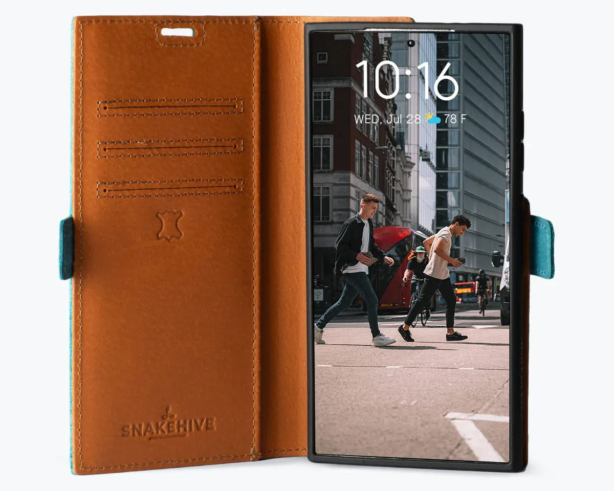 Snakehive Vintage Wallet Samsung Galaxy S24 Ultra - Vintage Leather Wallet Phone Case (Side Clasp) Vintage Leather Wallet Case (Clasp) for Samsung Galaxy S24 Ultra