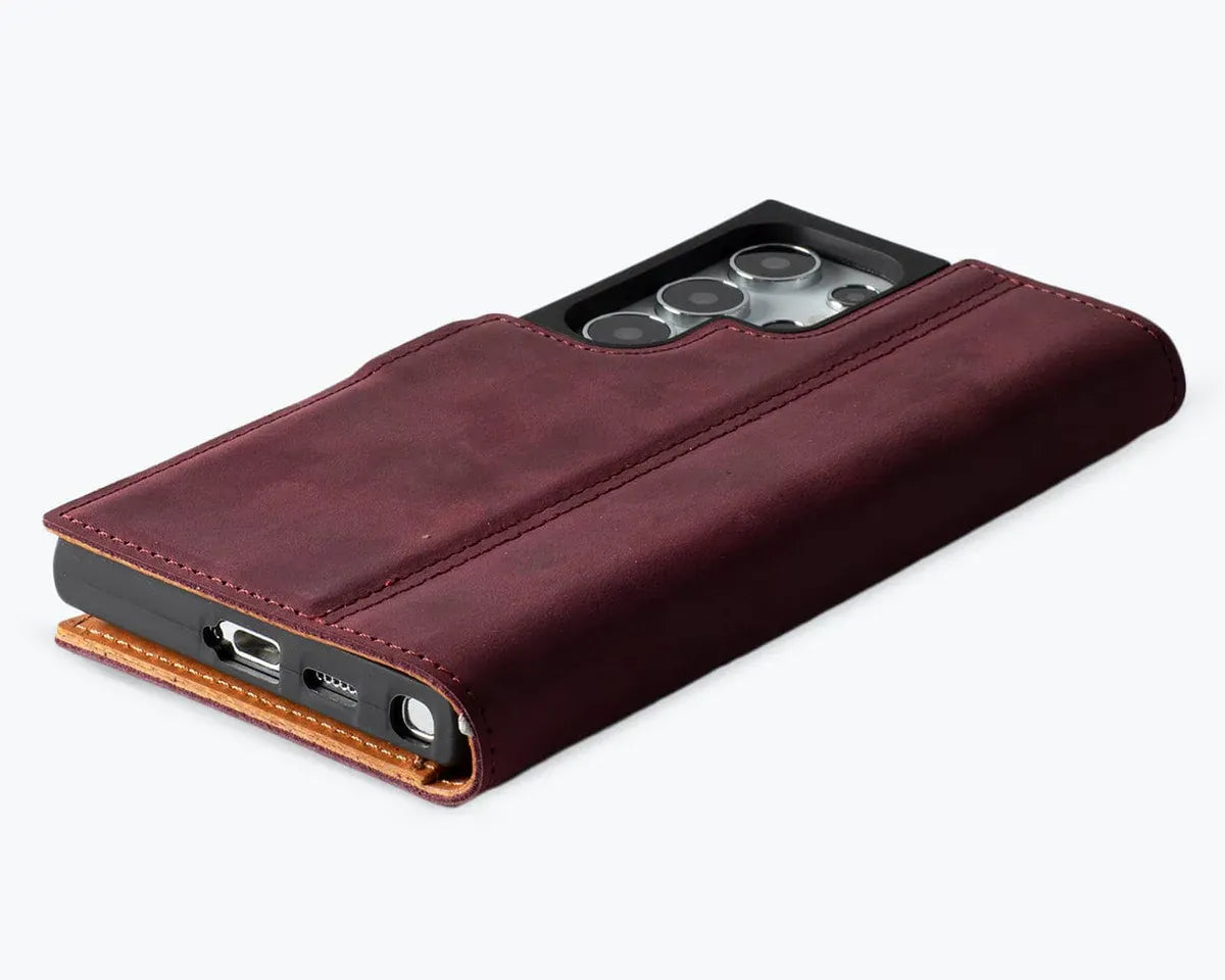 Snakehive Vintage Wallet Samsung Galaxy S24 Ultra - Vintage Leather Wallet Phone Case (Side Clasp) Vintage Leather Wallet Case (Clasp) for Samsung Galaxy S24 Ultra