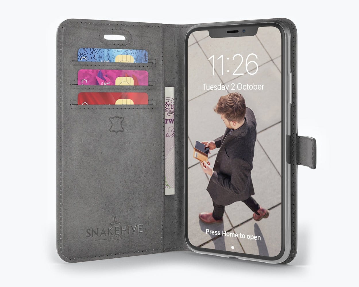 Apple iPhone 11 - Vintage Leather Wallet Grey Apple iPhone 11 - Snakehive UK