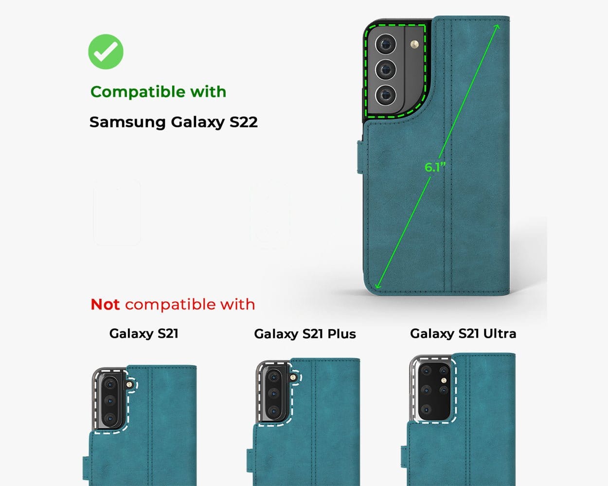 Samsung Galaxy S22 - Vintage Leather Wallet (Almost Perfect) Teal Samsung Galaxy S22 - Snakehive UK