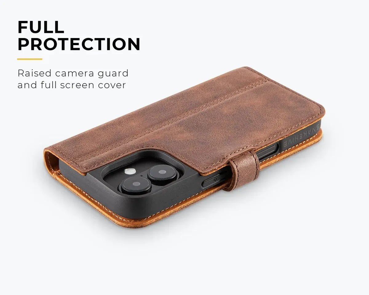 Snakehive Vintage Wallet Apple iPhone 16 - Vintage Leather Wallet Phone Case Vintage Leather Wallet Case for Apple iPhone 16