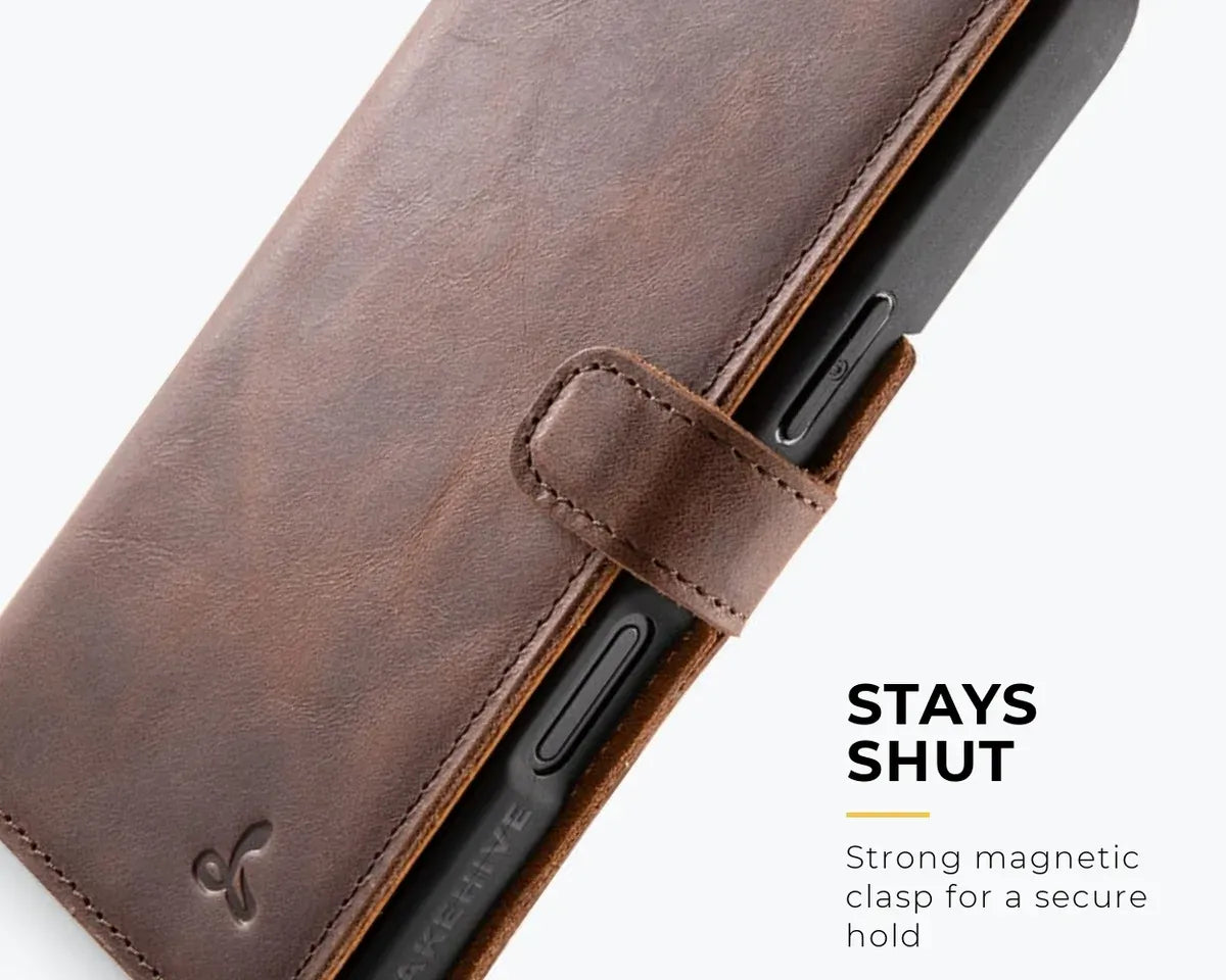 Snakehive Vintage Wallet Apple iPhone 16 Pro - Vintage Leather Wallet Phone Case Vintage Leather Wallet Case for Apple iPhone 16 Pro