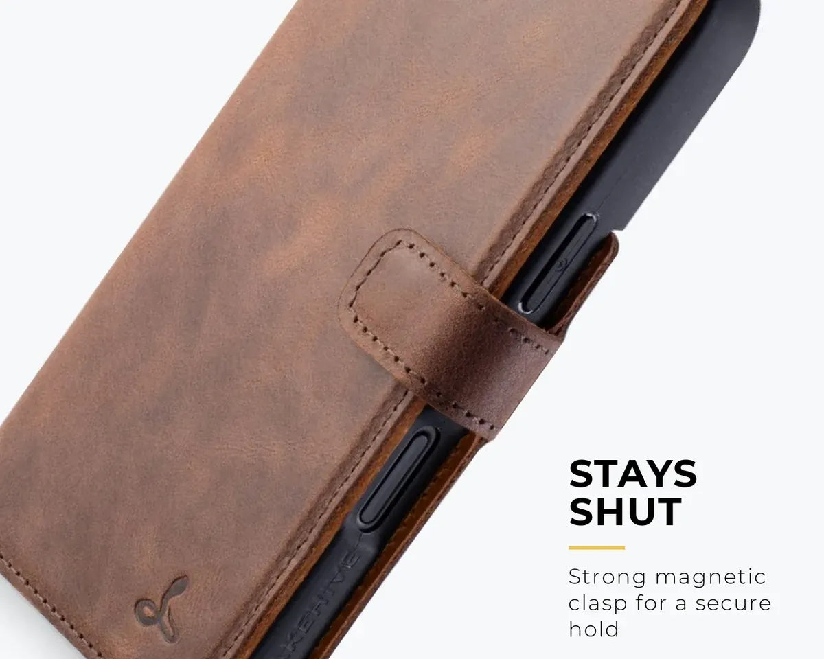 Snakehive Vintage Wallet Apple iPhone 17 Pro - Vintage Leather Wallet Phone Case Vintage Leather Wallet Case for Apple iPhone 17 Pro