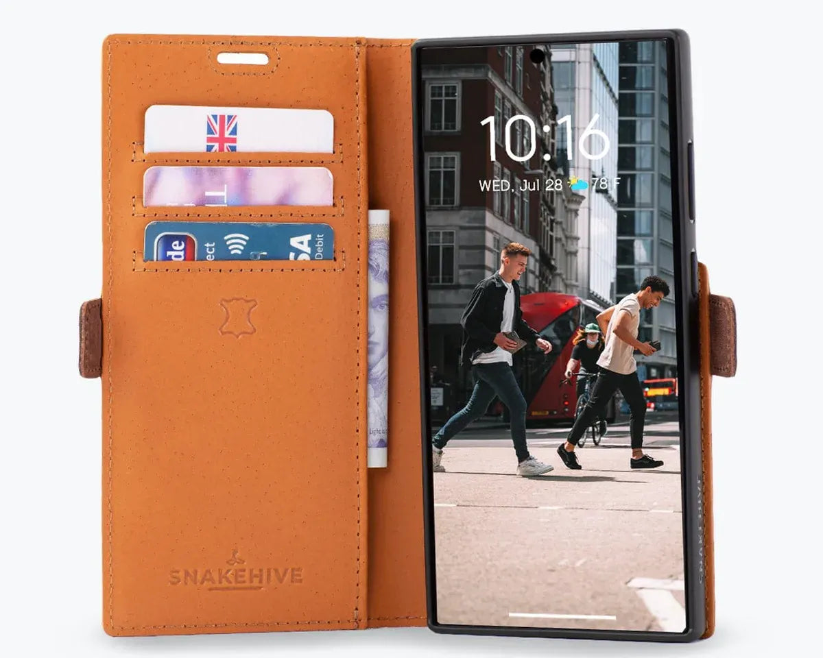 Snakehive UK Vintage Wallet Samsung Galaxy S23 Ultra - Vintage Leather Wallet Phone Case (Side Clasp) Vintage Leather Wallet Case (Clasp) for Galaxy S23 Ultra