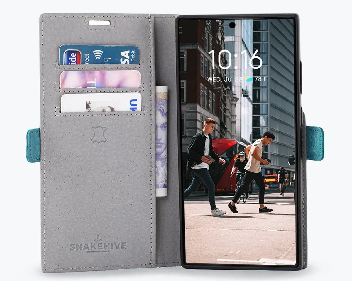 Snakehive UK Vintage Wallet Samsung Galaxy S23 Ultra - Vintage Leather Wallet Phone Case (Side Clasp) Vintage Leather Wallet Case (Clasp) for Galaxy S23 Ultra