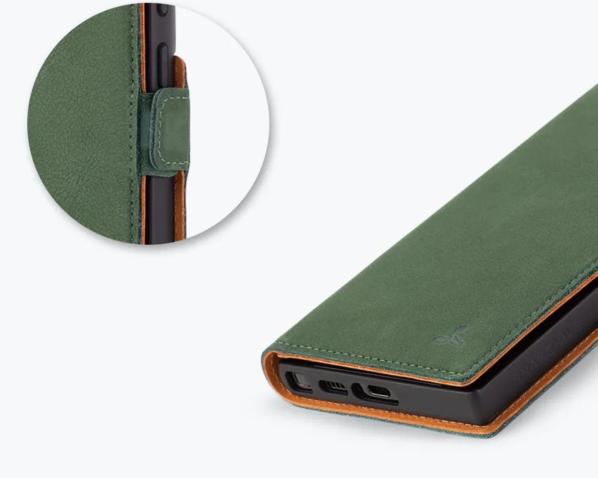 Snakehive UK Vintage Wallet Samsung Galaxy S23 Ultra - Vintage Leather Wallet Phone Case (Side Clasp) Vintage Leather Wallet Case (Clasp) for Galaxy S23 Ultra