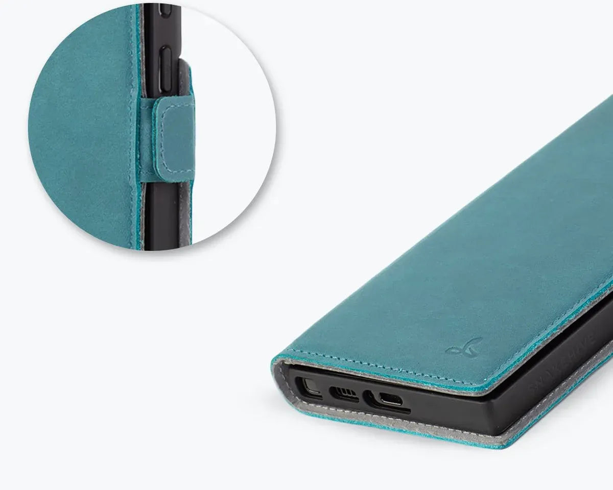 Snakehive UK Vintage Wallet Samsung Galaxy S23 Ultra - Vintage Leather Wallet Phone Case (Side Clasp) Vintage Leather Wallet Case (Clasp) for Galaxy S23 Ultra