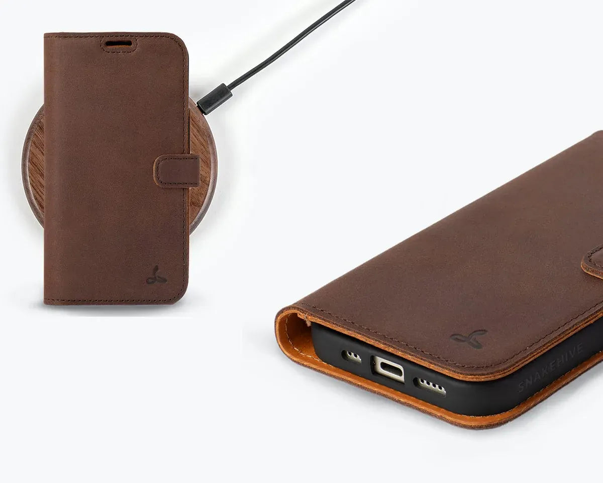 Snakehive Vintage Wallet Apple iPhone 15 - Vintage Leather Wallet Phone Case  iPhone 15 | Leather Wallet Case | Snakehive