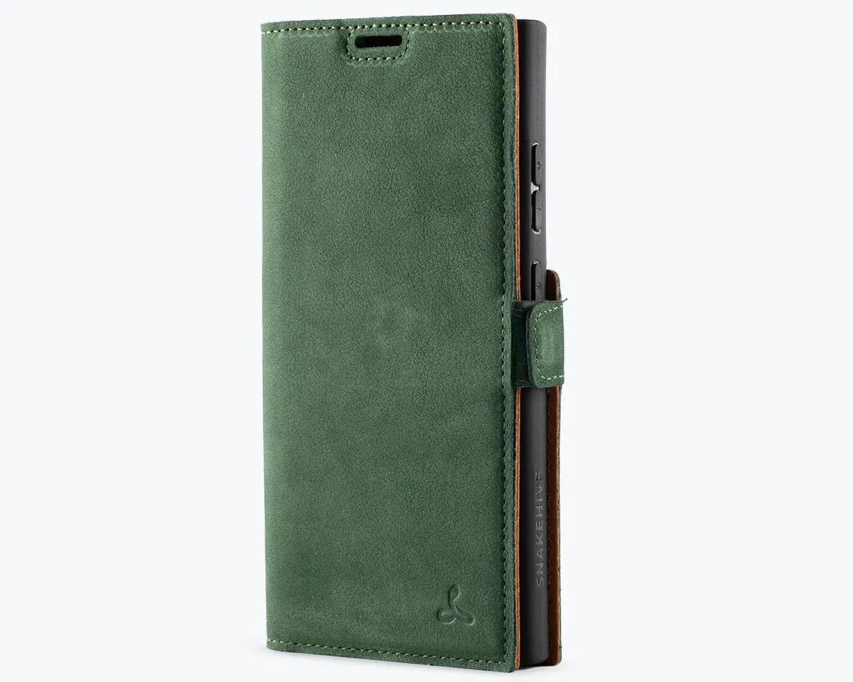 Snakehive Vintage Wallet Samsung Galaxy S24 Ultra - Vintage Leather Wallet Phone Case (Side Clasp) Vintage Leather Wallet Case (Clasp) for Samsung Galaxy S24 Ultra