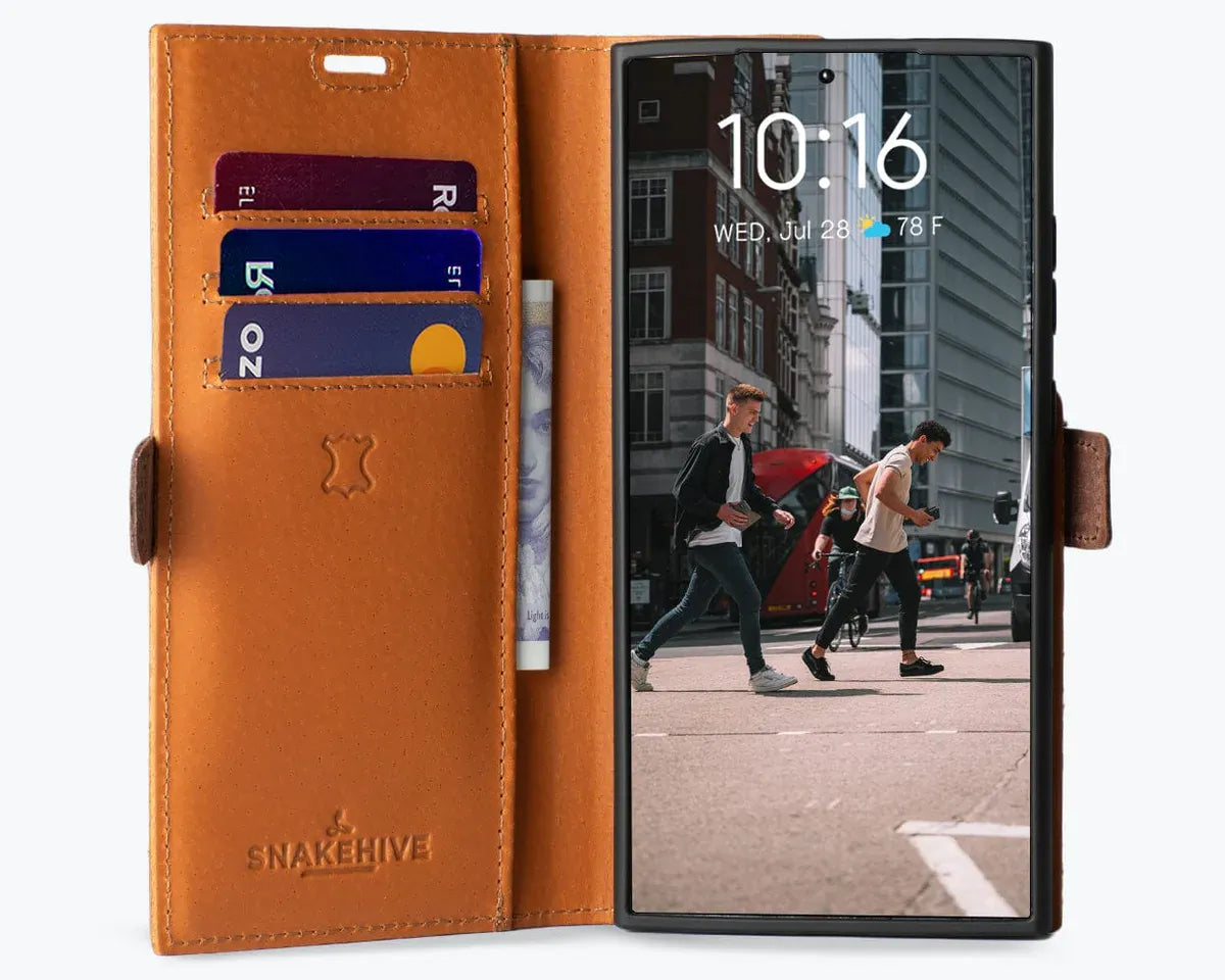 Snakehive Vintage Wallet Samsung Galaxy S24 Ultra - Vintage Leather Wallet Phone Case (Side Clasp) Vintage Leather Wallet Case (Clasp) for Samsung Galaxy S24 Ultra