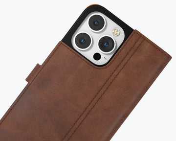 Leather Tri-Fold Wallet Case for iPhone 14 Pro Max - Premium Full Grain Leather