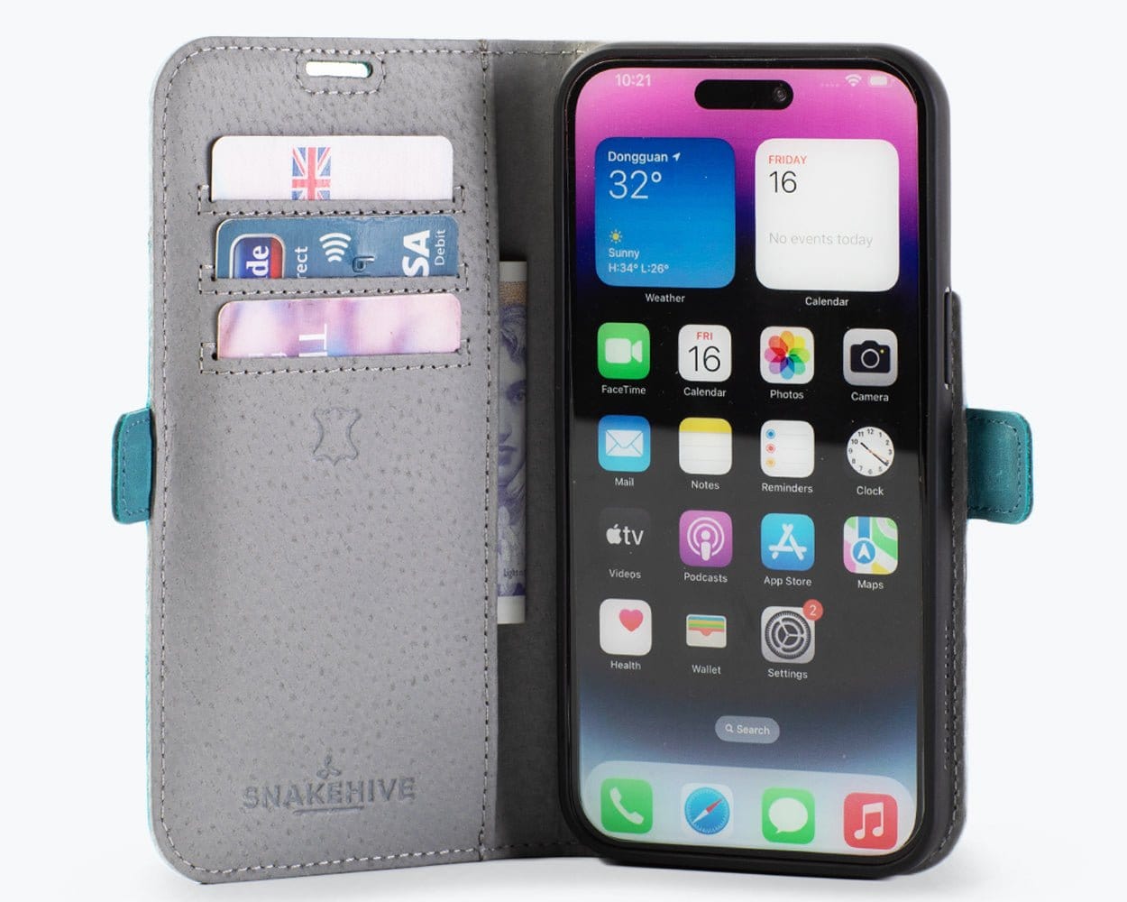 Apple iPhone 14 Pro Max - Vintage Leather Wallet (Side Clasp) Teal Apple iPhone 14 Pro Max - Snakehive UK
