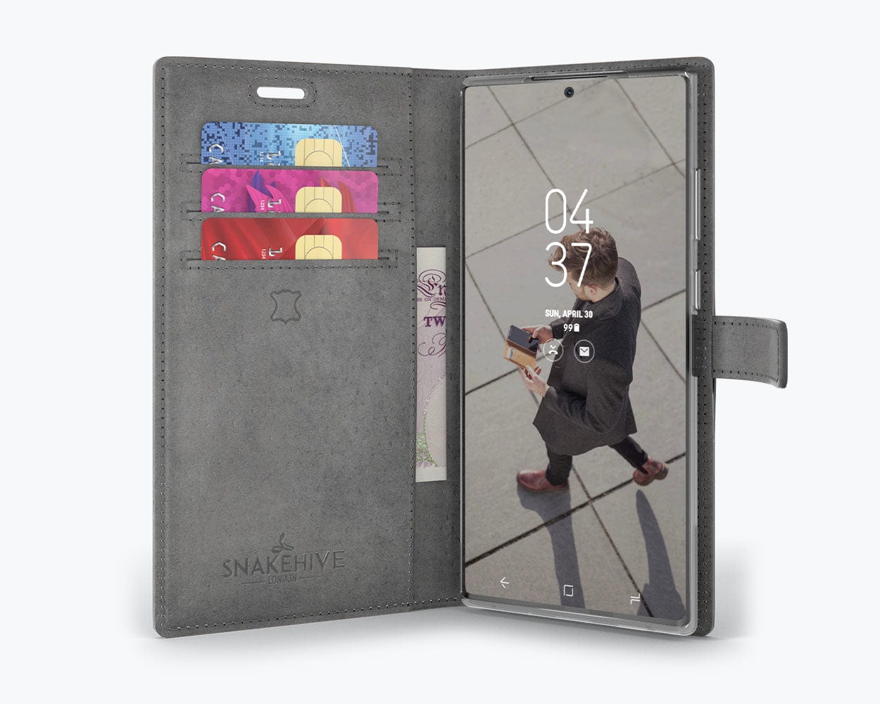 Samsung Galaxy Note 20 - Vintage Leather Wallet Grey Samsung Galaxy Note 20 - Snakehive UK